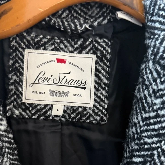Levi's Black & Gray Herringbone Wool blend Coat - Picture 2 of 12